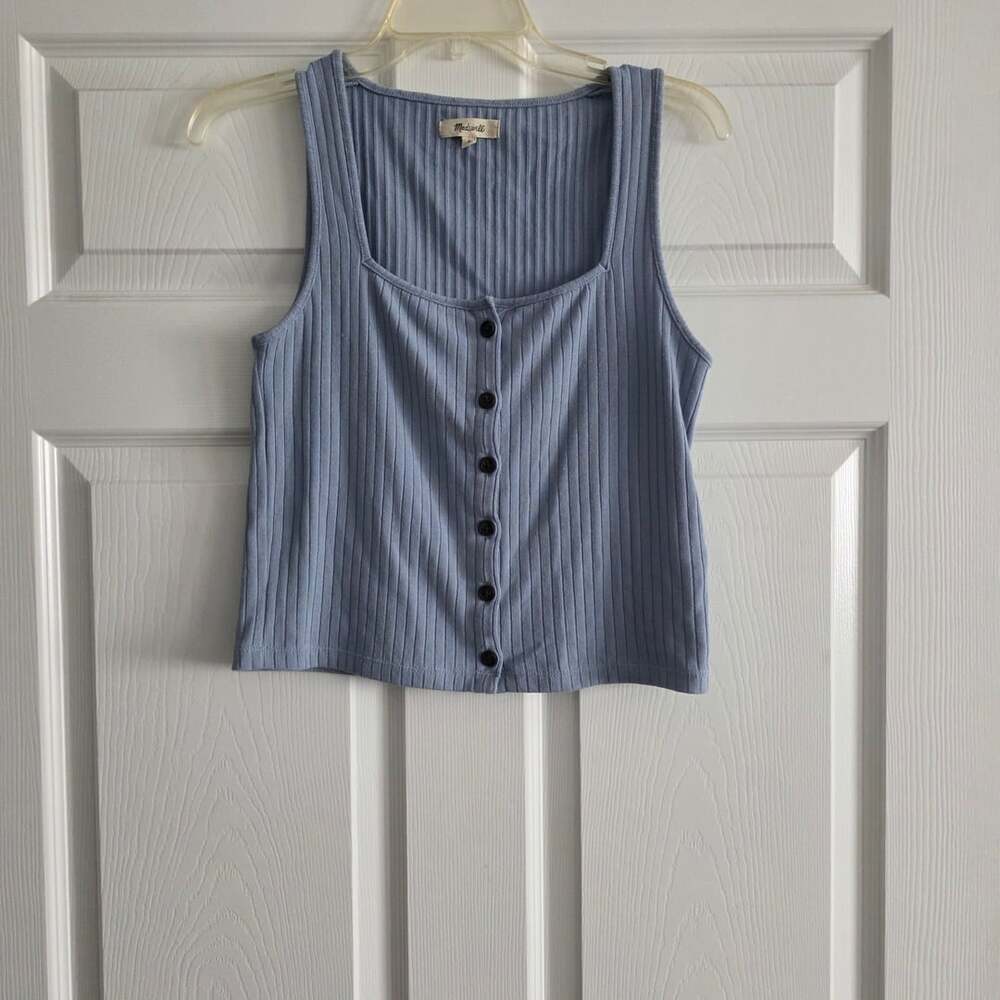 Madewell Blue Ribbed Button-Front Crop Tank Top Size M